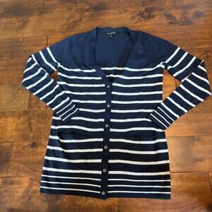 Banana Republic Merino Wool Cardigan Sweater Navy Blue Striped Size Medium‎